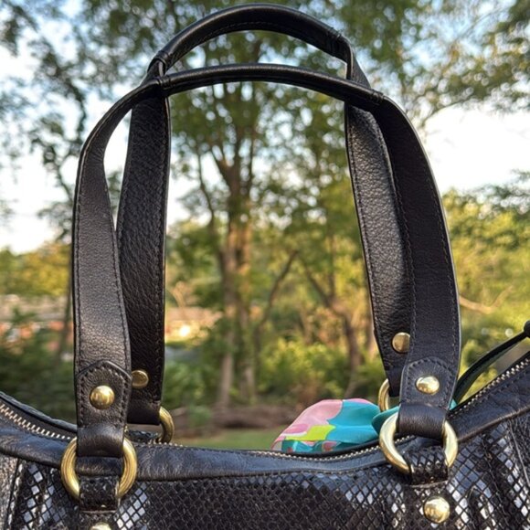 Coach Ashley(F20104) Black Leather w/Python Embossed Trim Tote/Shoulder Bag(EUC) - Picture 9 of 17